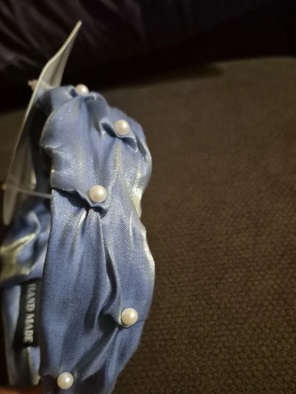 Girls Blue Satin Padded Headband with Pearl Accent By Headband-Serre SZ 13+